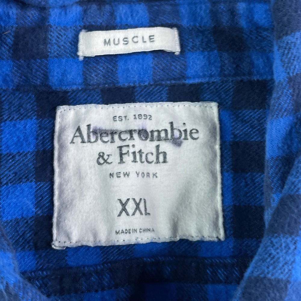 Abercrombie Fitch Shirt Mens 2XL XXL Blue Gingham Heavy Flannel Muscle Fit - Picture 5 of 13